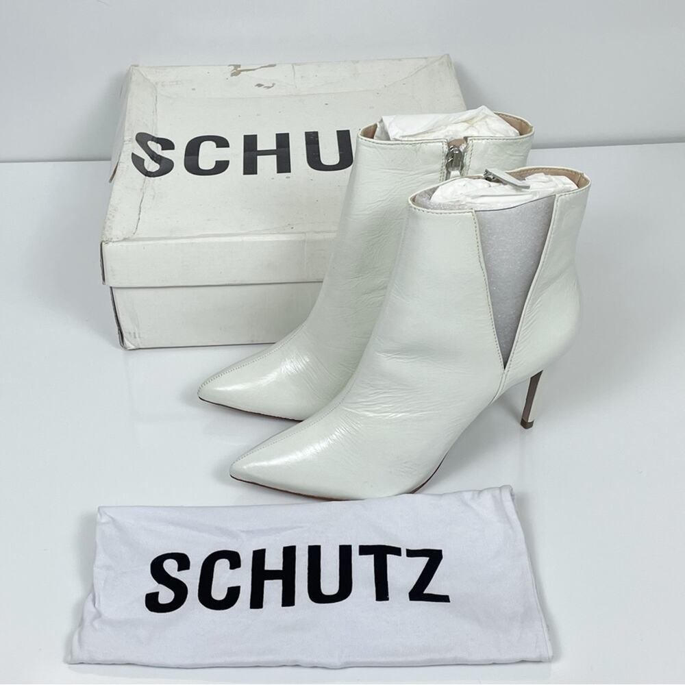 NEW SCHUTZ Adilene Cutout Leather Vinyl Stiletto Ankle Boots Booties White 9.5